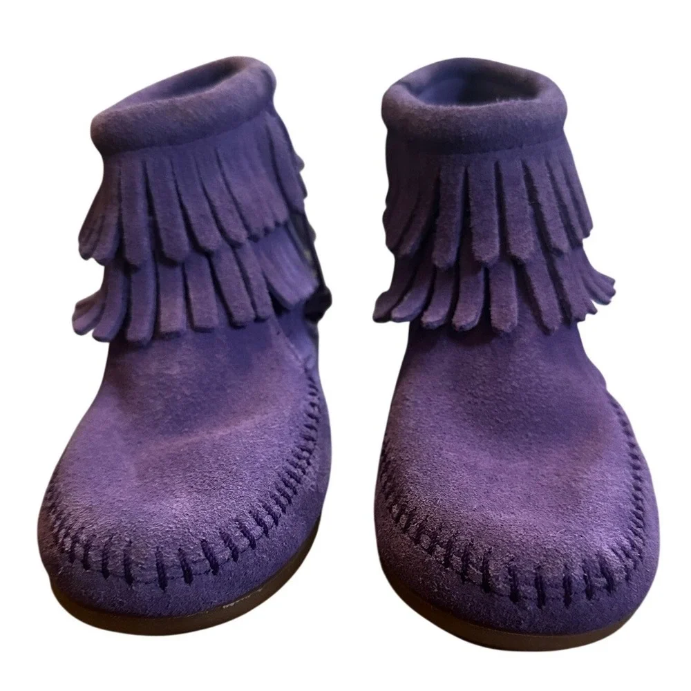 Minnetonka Purple Suede Fringe Moccasin Boots Toddler Girl's 12